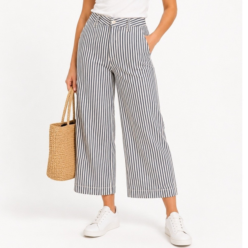 Madewell Women's Striped Printed High Rise Wide Leg Casual Cropped Pants Size 30
